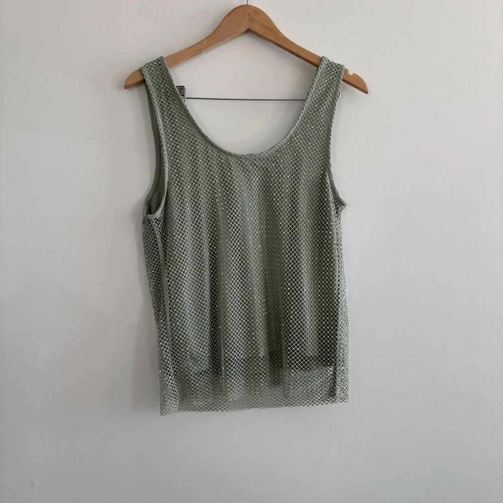 Anthropologie Sunday in Brooklyn Sage Mesh Rhinestone Tank Top - Picture 6 of 9